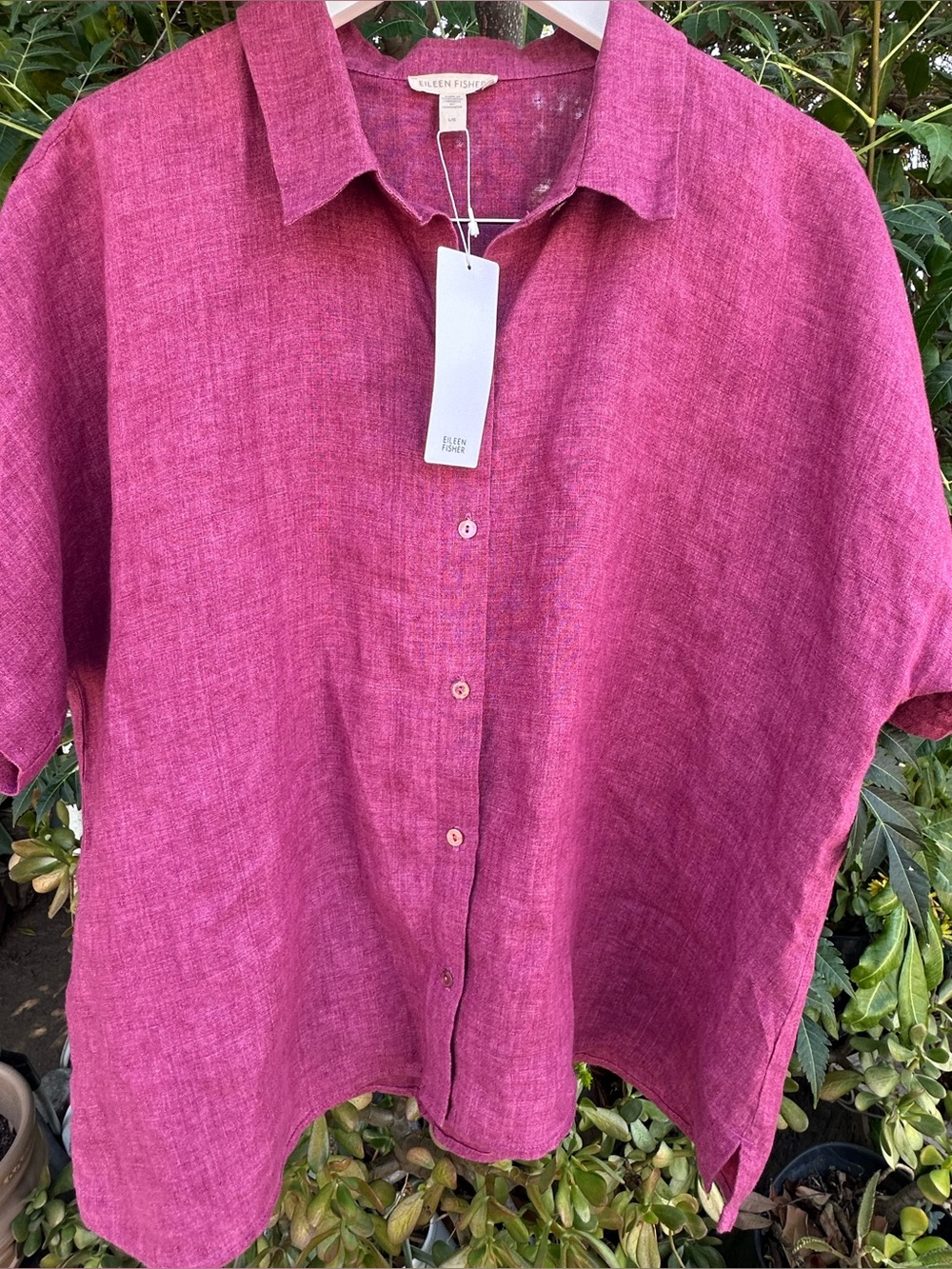 EILEEN FISHER Raspberry Organic Button-Front Women's Top